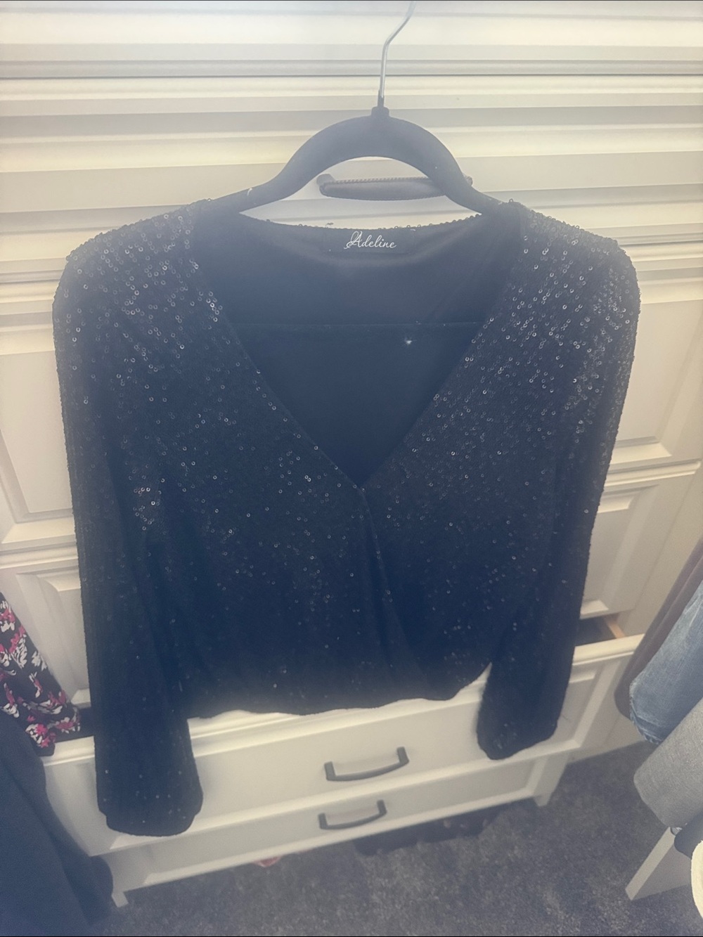 Madeline Black Sequin V-Neck Long Sleeve Top - never worn